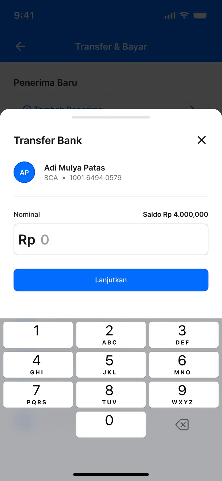 Tampilan Transfer Bank aplikasi AllPayGo